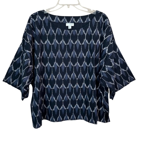 J.Jill Top Womens Size L Petite Mix Ikat Print Relaxed Kimono Style Boat Neck - Picture 1 of 15